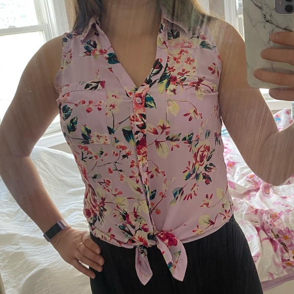 EXPRESS pink floral portofino shirt - Picture 5 of 5